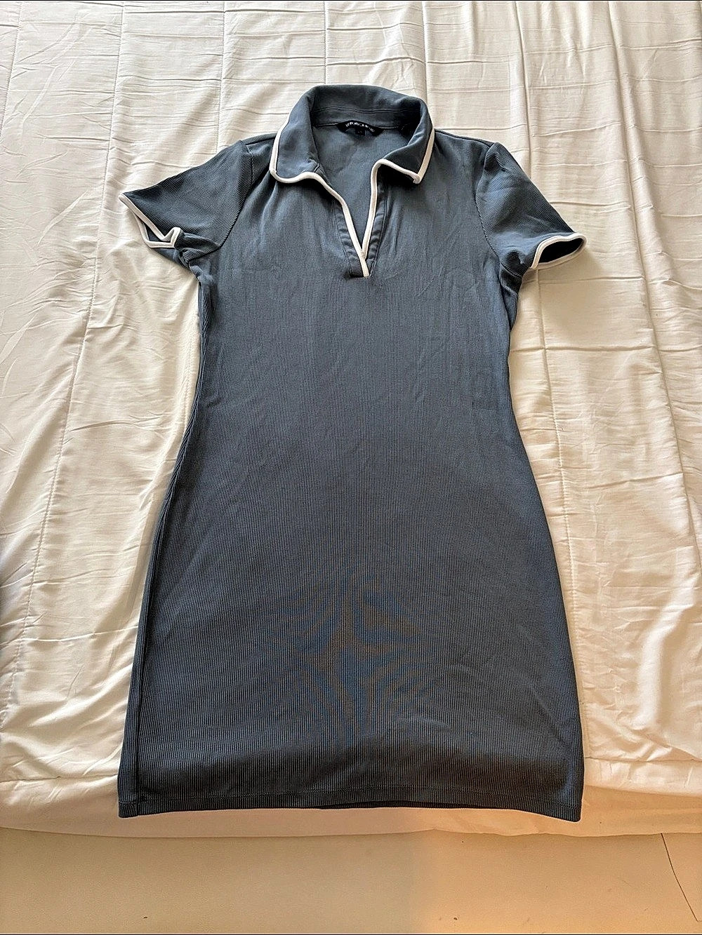 Veronica Beard Bailey Piped Dress Ribbed Mini Gray size Large